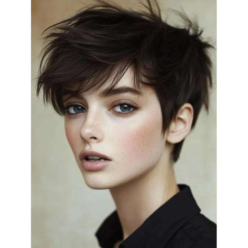 Womens Short Wigs Black 6" Synthetic Straight Boycuts Monofilament Wigs