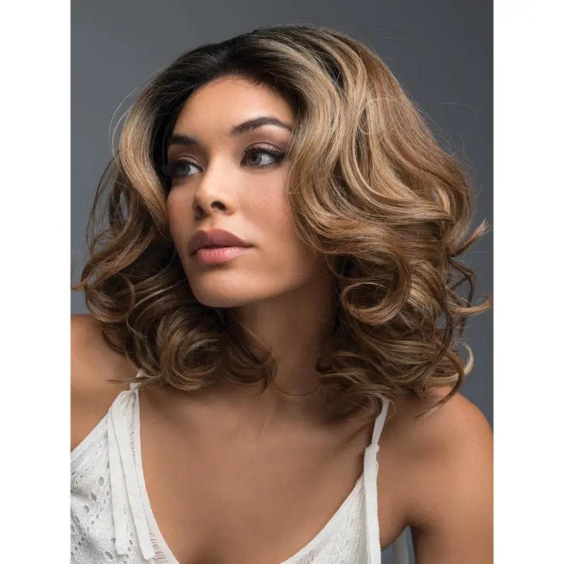 Brown Curly Shoulder Length Layered Lace Front Synthetic Wigs