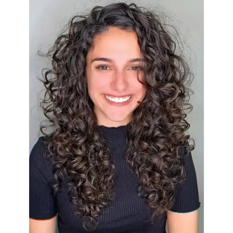 Long Black Curly Wig Synthetic 20" Monofilament Layered Wigs