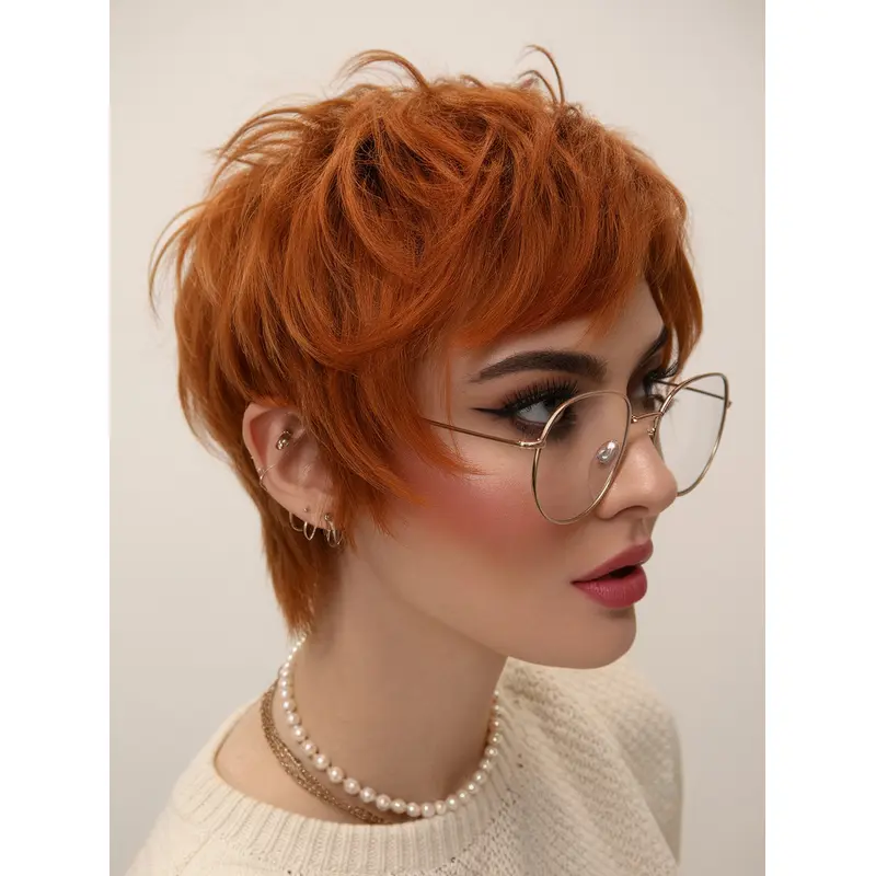 Short Bob Wig Auburn Remy Human Hair Straight 8" Monofilament Wigs