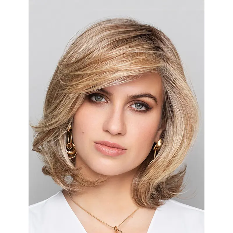 12" Blonde Synthetic Chin Length Straight Bobs Lightweight Hand Tied Wigs