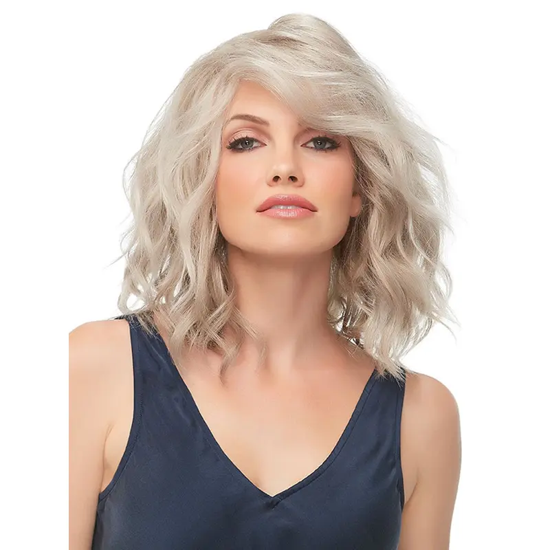 100% Hand-Tied Wavy 10" Blonde Synthetic Chin Length Bob Wigs