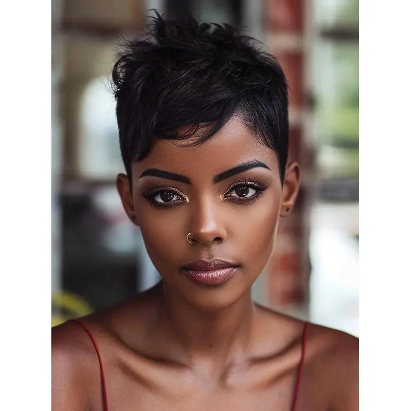African American Wigs Human Hair Short 4" Boycuts Monofilament Wigs