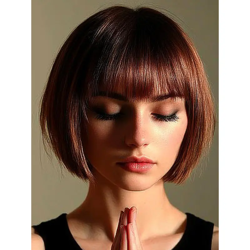 Bob Synthetic Wig Hair Auburn Chin Length Monofilament Straight 10" Wigs