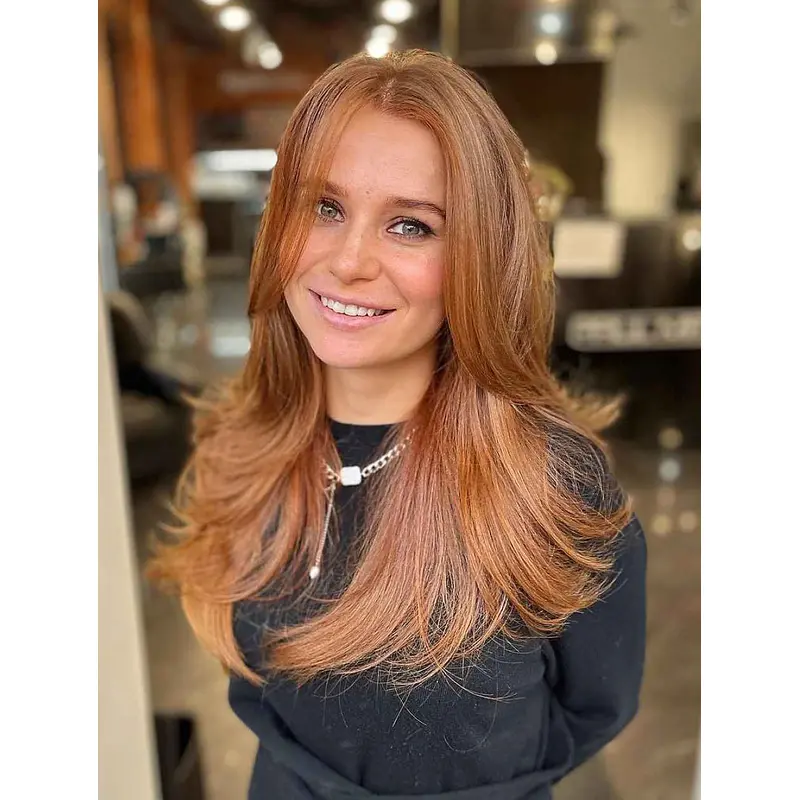 Long Layered Wigs Auburn Lace Front Wig Synthetic Ceter Part Wigs Long Hair