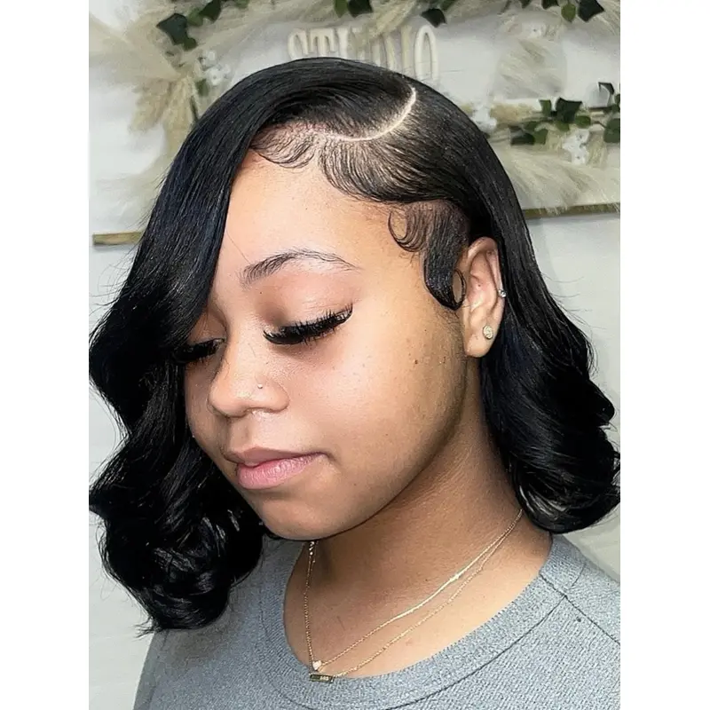 Medium Length Wigs African American Black Wavy Monofilament Wigs