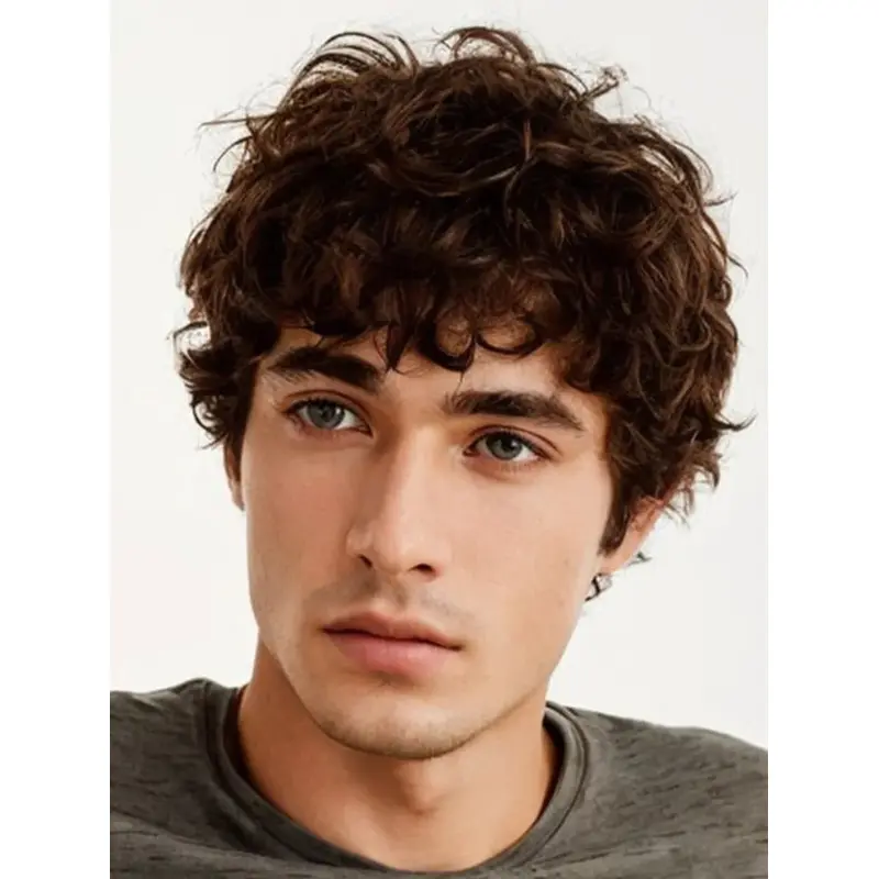 Mens Wig Short Hair Curly Sythetic 4" Boycuts Wigs