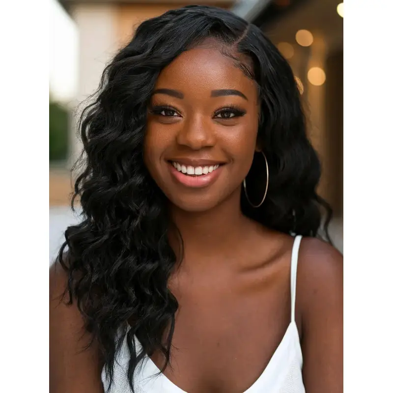 Remy Human Hair Wigs For African American Black Wavy Layered Wigs