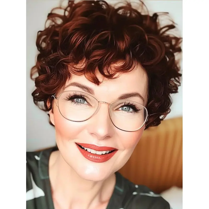 Short Auburn Wig With Bangs 6" Lace Front Wigs