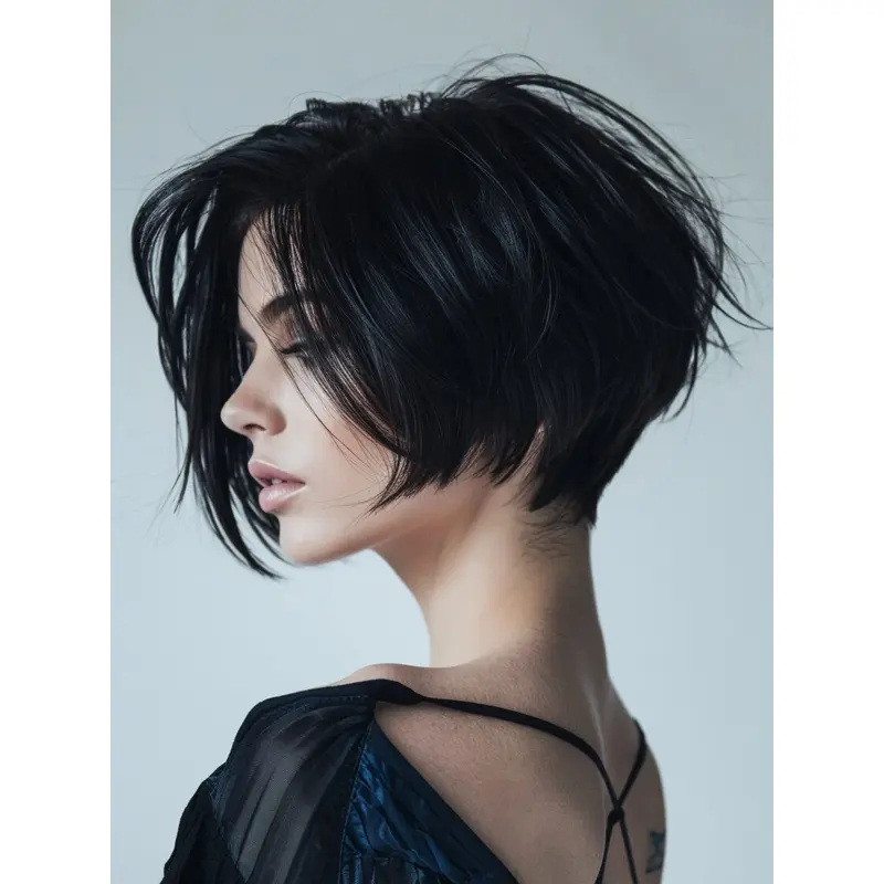 Short Real Hair Wigs Black Bobs Straight 8" Lace Front Wigs