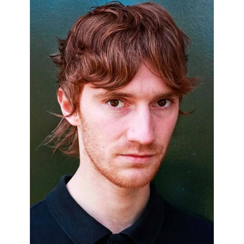 Short Wavy Monofilament Auburn Remy Human Hair Middle Part Mullet Men Wigs