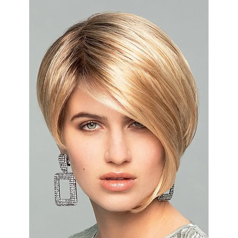 Straight Monofilament Blonde Synthetic Boycuts Convenient Short Wigs