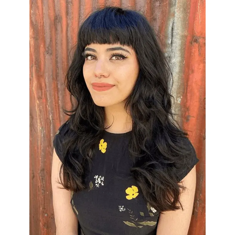 18" Wavy Lace Front Long Black Wigs
