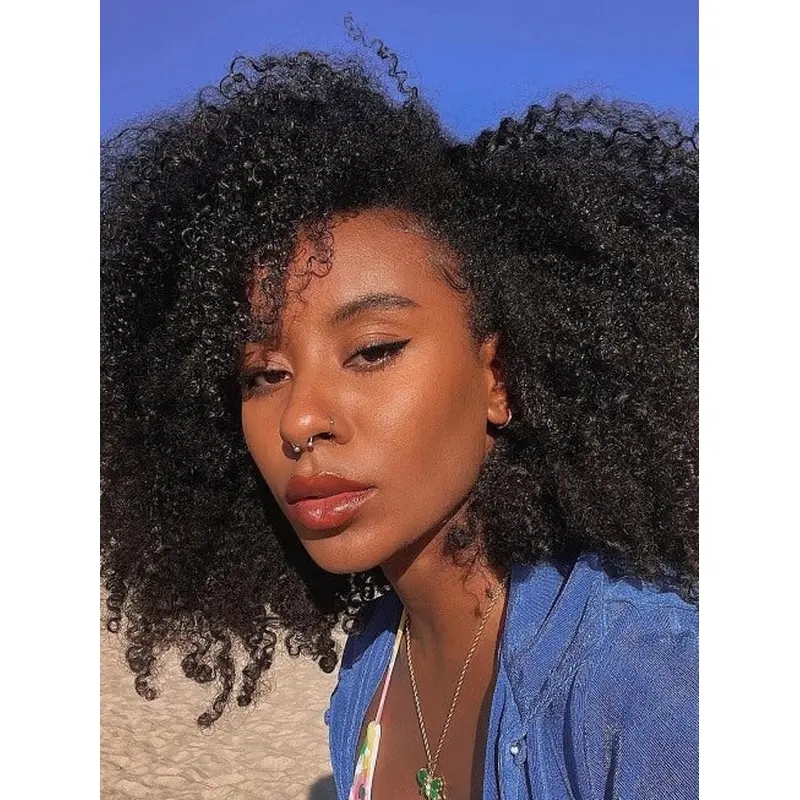 African American Human Hair Wig Without Bangs 14" Kinky Wigs