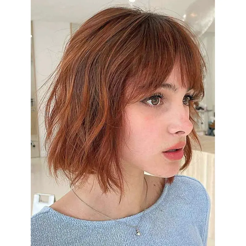 Auburn Bob Wig Wavy Synthetic 10" Chin Length Wigs