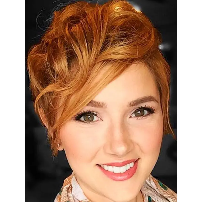 Ladies Wigs Short Styles Auburn Synthetic Lace Wig Wavy Short Pixie Wigs