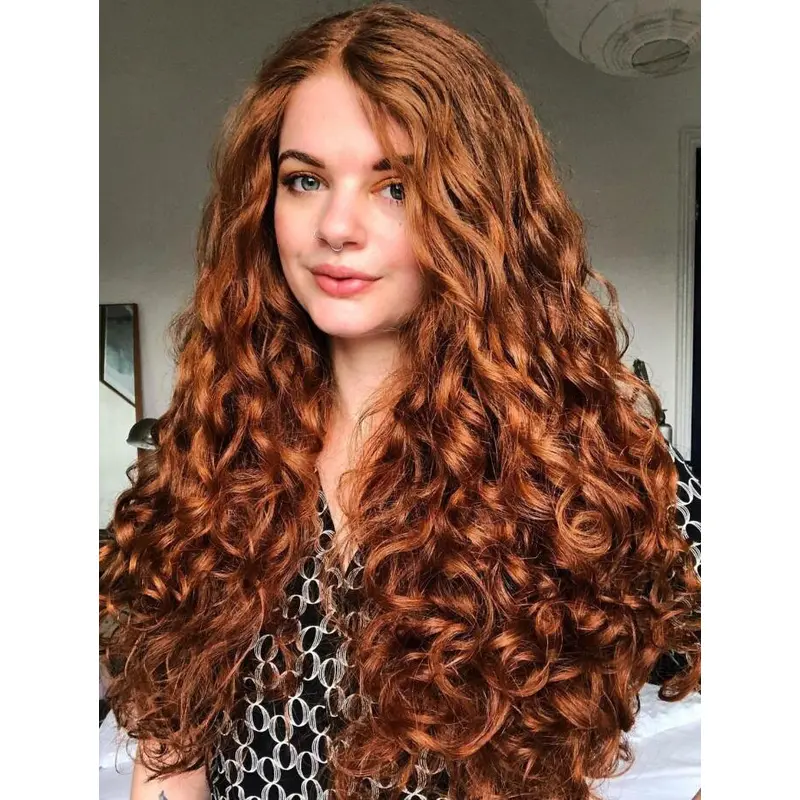 Long Wigs Lace Front Auburn Synthetic Without Bangs Large Curls Wigs