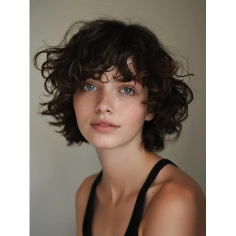 Short Wigs With Bangs Synthetic Monofilament 8" Black Curly Wigs