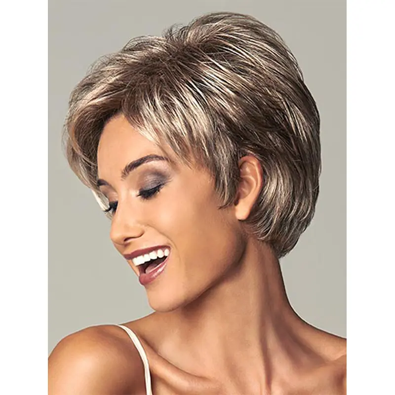 Brown Shining Layered Straight Short Wigs