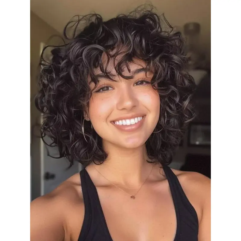 Human Hair Medium Wigs Black 10" Monofilament Remy Human Hair Wigs