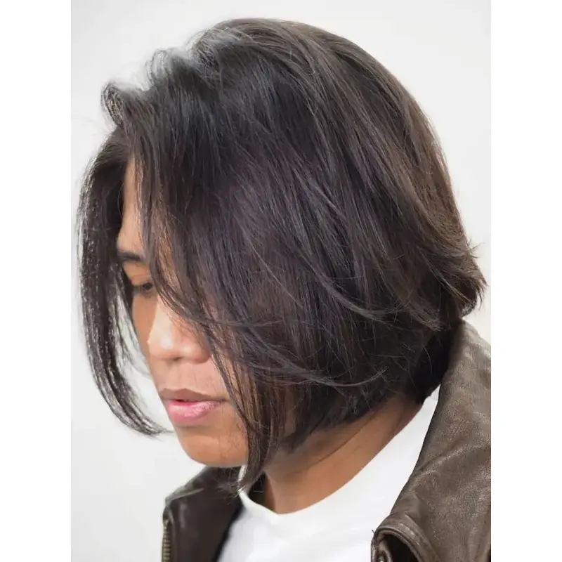 Mens Black Wigs Synthetic Layered 10" Straight Monofilament Wigs