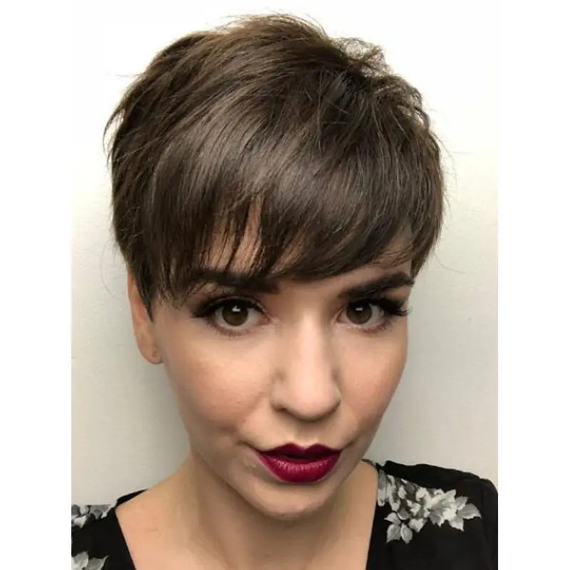 Short Black Wig Human Hair 4" With Bangs Wigs