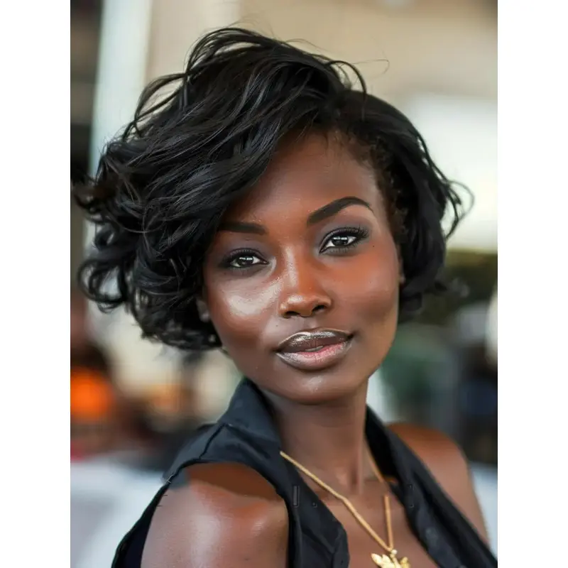 Short Bob Wigs For African American 8" Synthetic Wavy Wigs