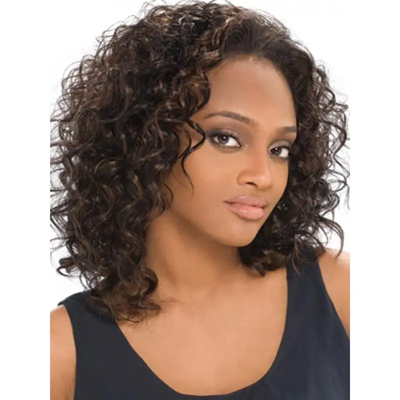 Trendy Brown Curly Shoulder Length Human Hair Wigs & Half Wigs