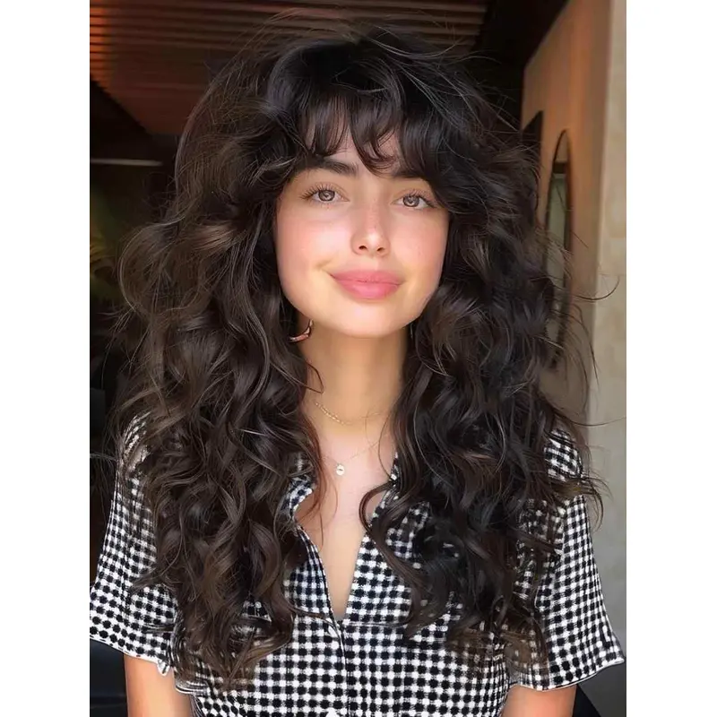 With Bangs Synthetic Lace Front 18" Long Curly Hair Wigs
