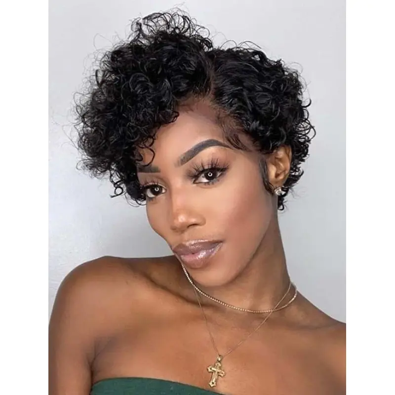 Short Curly Wigs For Black Women Lace Front Black Wigs Boycuts Synthetic Wigs