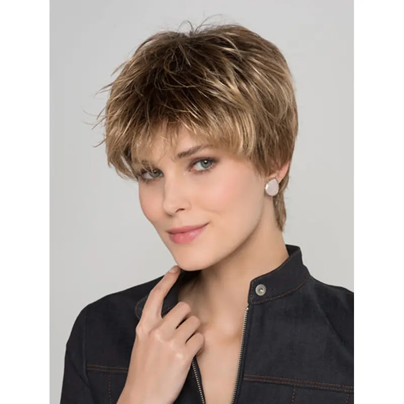 Straight Blonde 8" Boycuts Capless Short Ladies Wigs