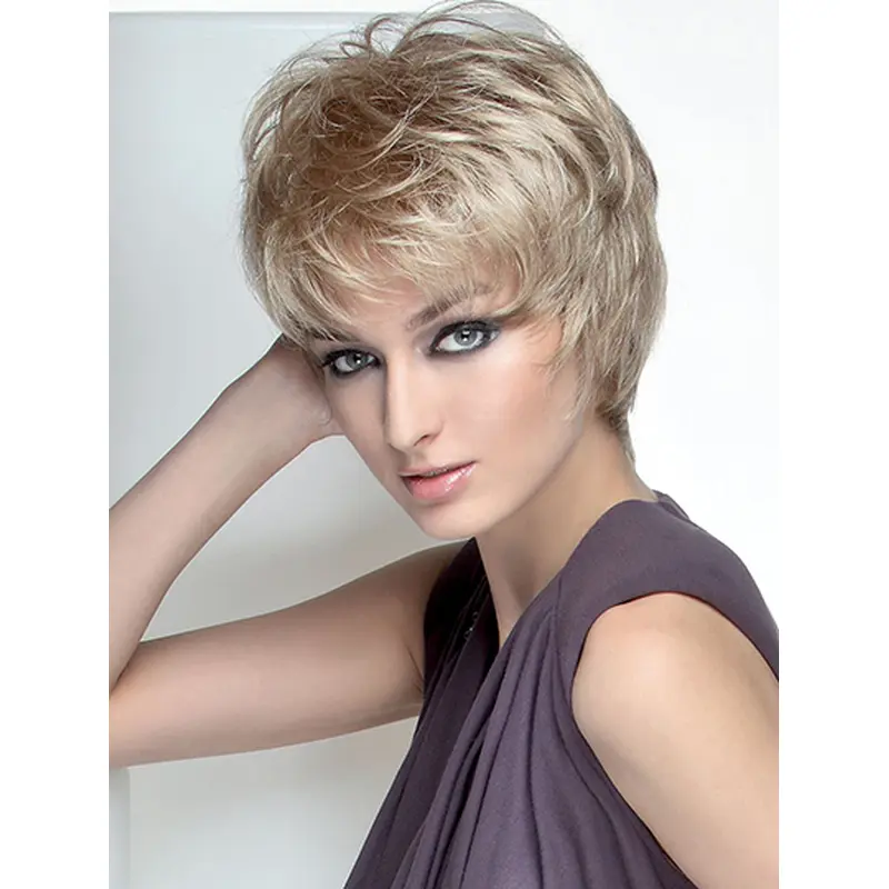 Straight Short Blonde Synthetic Boycuts Mono Wig False