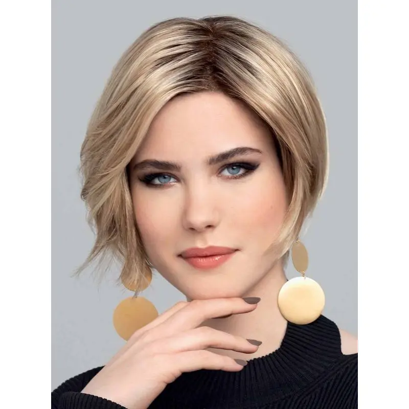 10" Straight Blonde With Highlights Bobs Hand Tied Lace Wigs
