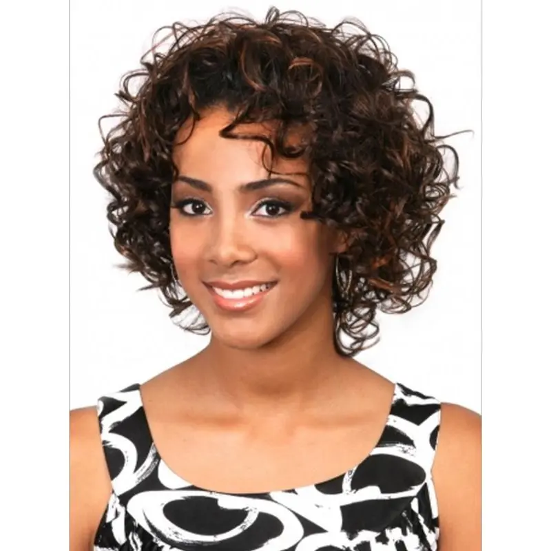 Easeful Brown Curly Chin Length Human Hair Wigs & Half Wigs