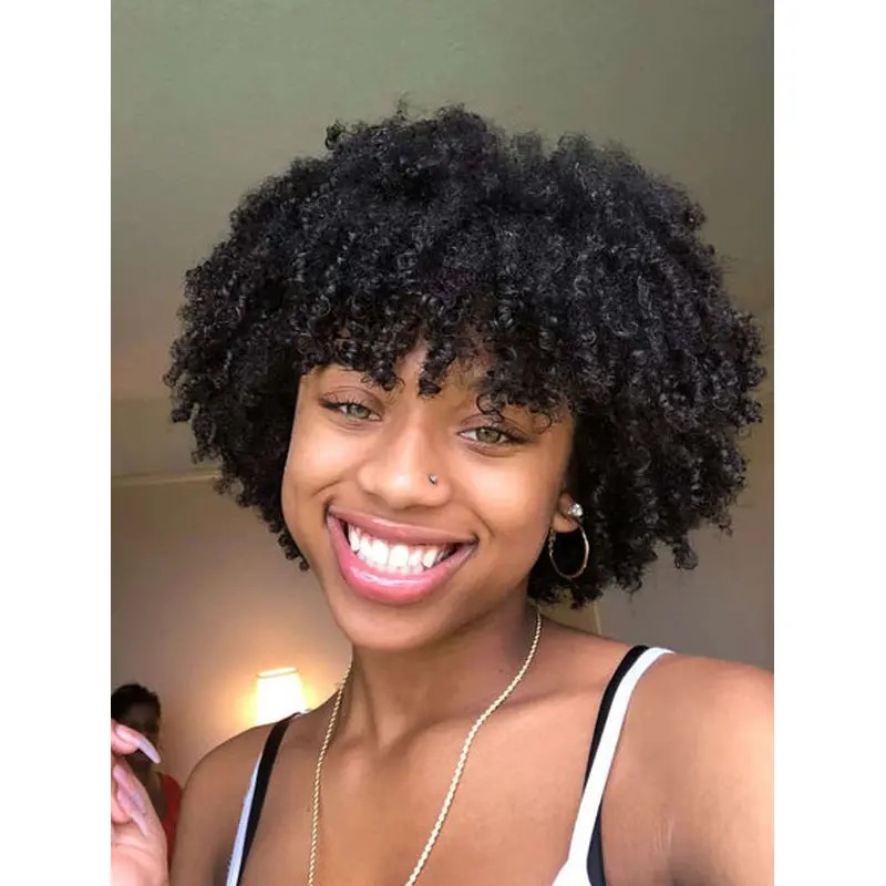 Human Hair Wigs For African American Women Black Kinky 8" Wigs