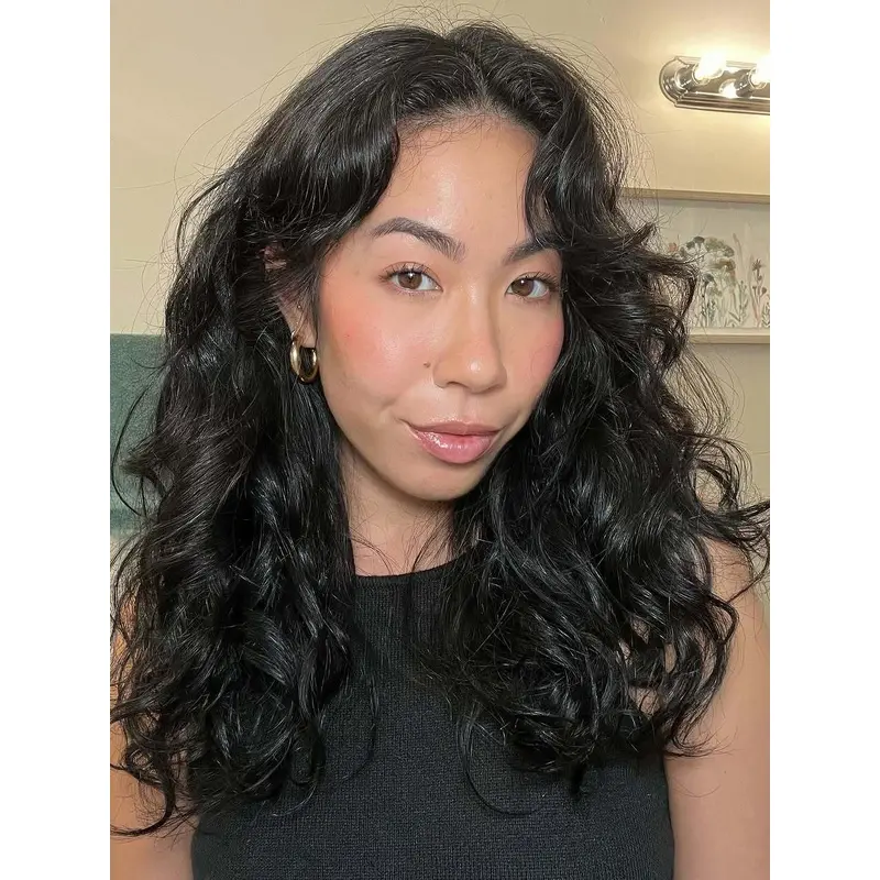 Long Black Curly Wig 18" Lace Front Layered Wigs