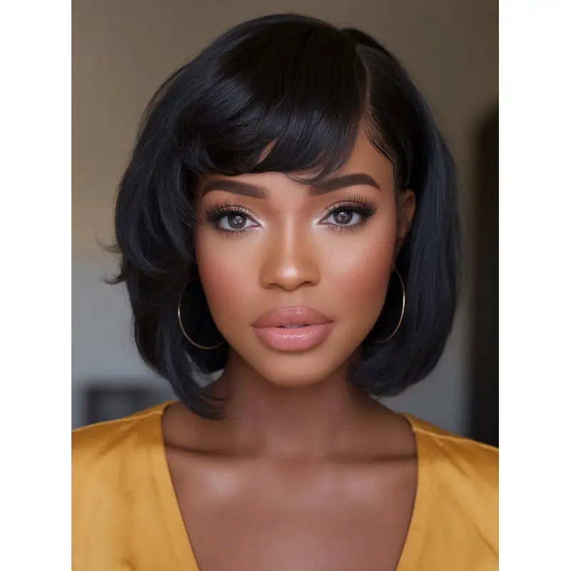 Natural Lace Front Wigs For African American With Bangs Black Wigs