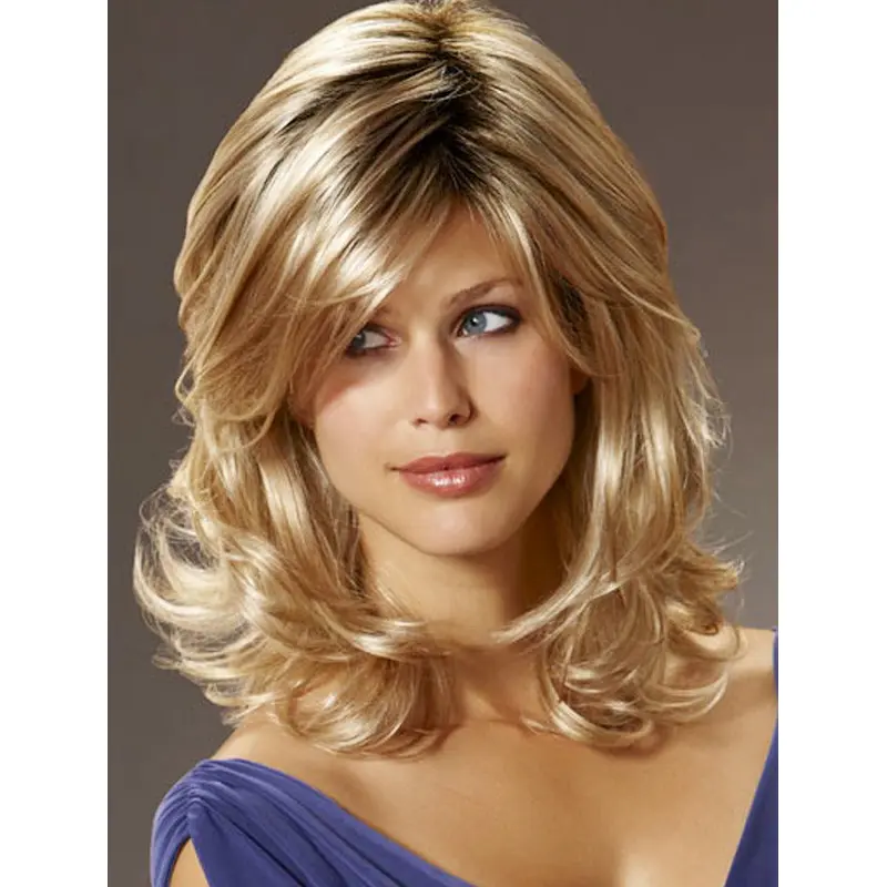 Pleasing Blonde Wavy Shoulder Length Synthetic Wigs