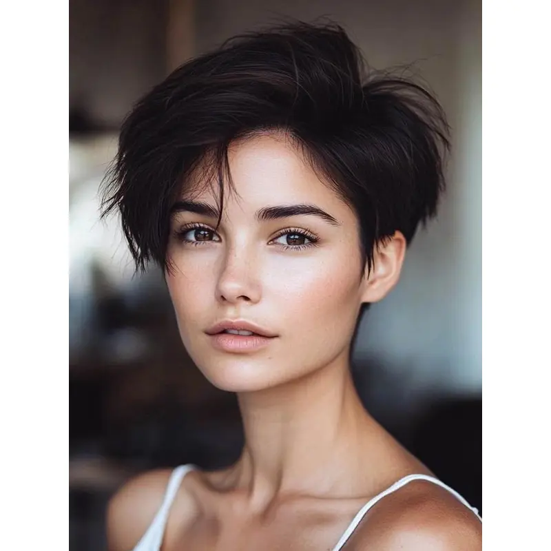 Short Black Wig Synthetic Straight Boycuts 6" Lace Front Wigs