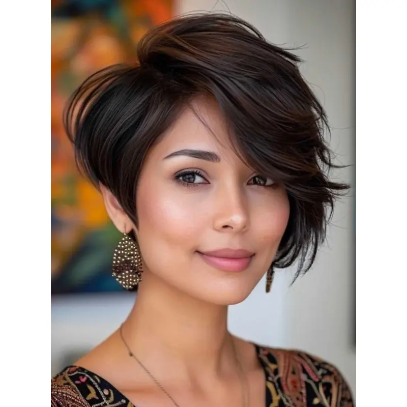 Short Black Wigs That Look Real Synthetic Wavy With Bangs Wigs