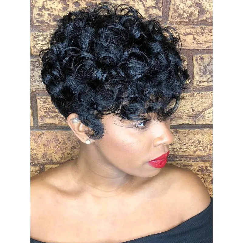 African American Wigs For Small Heads Cropped 4" Curly Synthetic Wigs