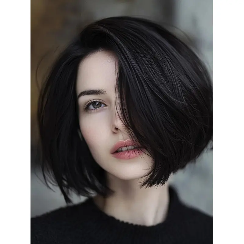 Black Bob Wig Lace Front Remy Human Hair Straight 10" Chin Length Wigs