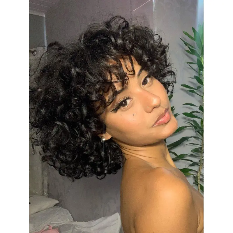 Human Hair Wigs African American Curly 10" Lace Front Wigs