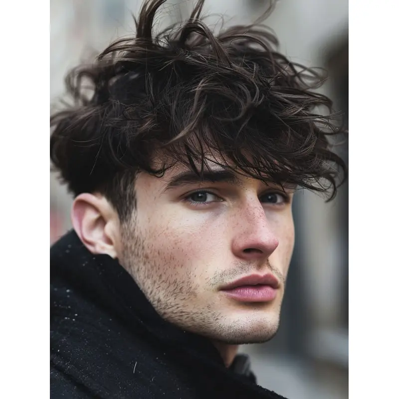 Mens Lace Wigs Human Hair With Bangs Wavy Black Wigs