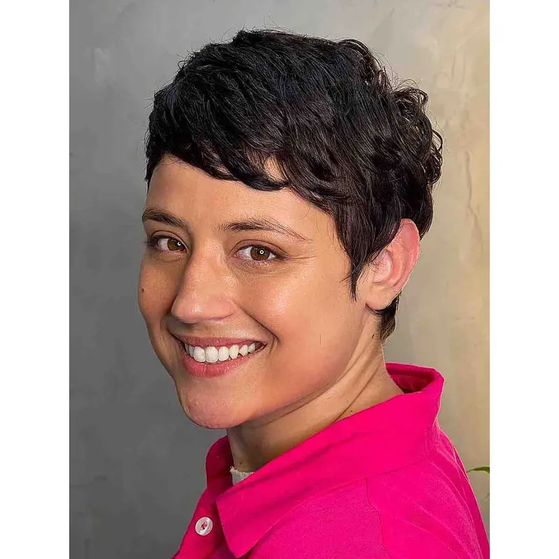 Short Curly Wig For Women Natural Black Side Swept Bangs Wigs Short Style Wigs