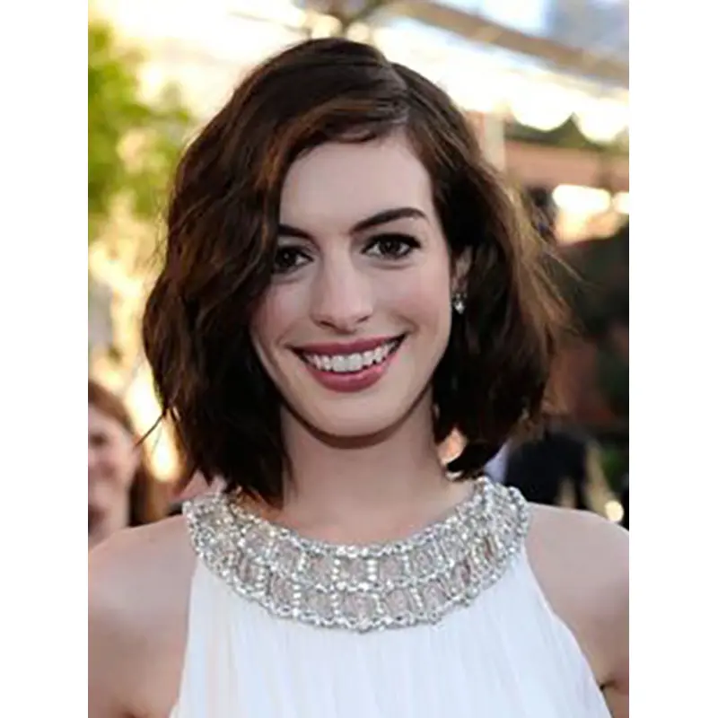 Wavy Brown Lace Front Chin Length Bobs Anne Hathaway Wigs