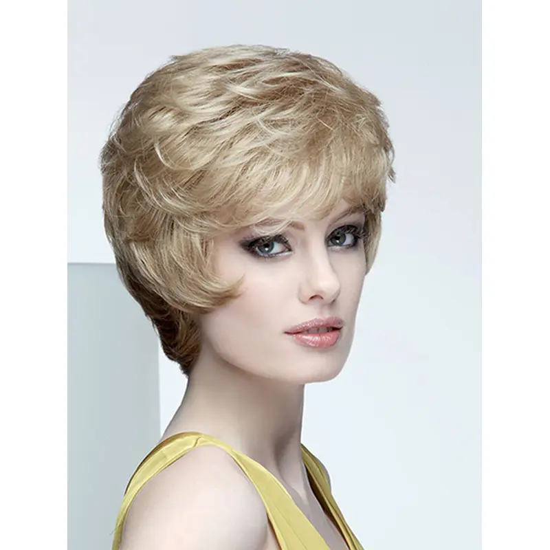 Wavy Short Blonde Synthetic Boycuts Mono Wig