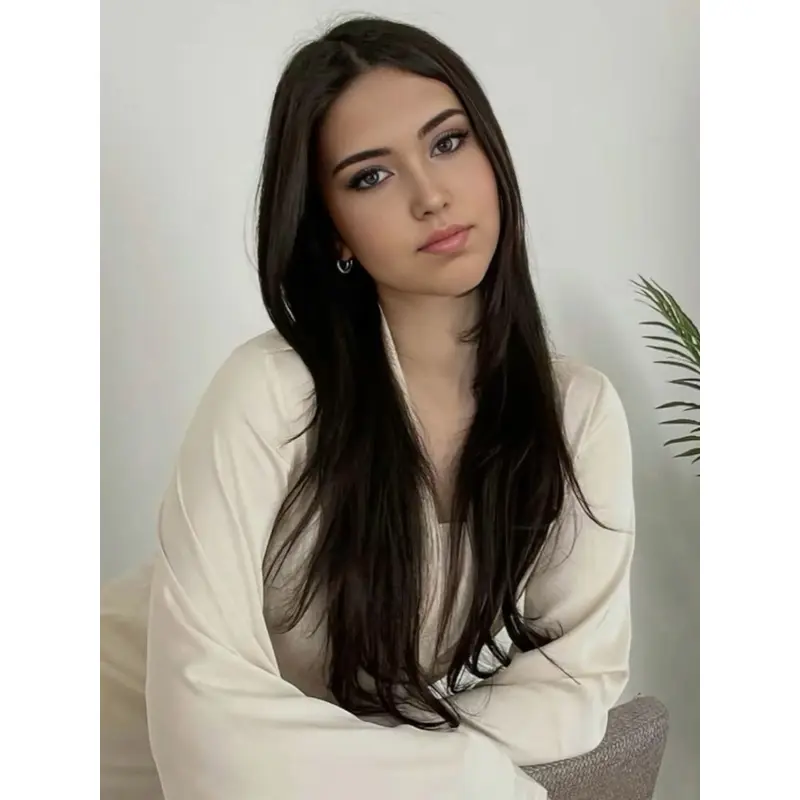 18" Monofilament Without Bangs Long Black Human Hair Wig