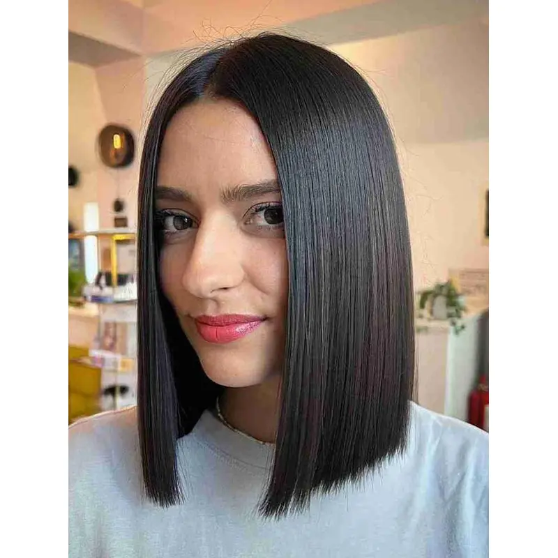 Bob Wigs Shoulder Length Straight Synthetic Wigs Black Lace Front Wigs