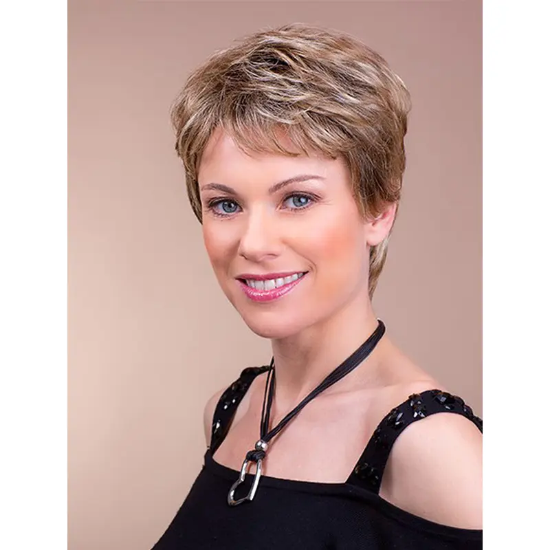 Straight Brown Boycuts 4" Monofilament Synthetic Ladies Short Wigs